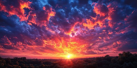 Fototapeta premium Dramatic Sunset Sky with Fiery Colors & Illuminated Clouds 