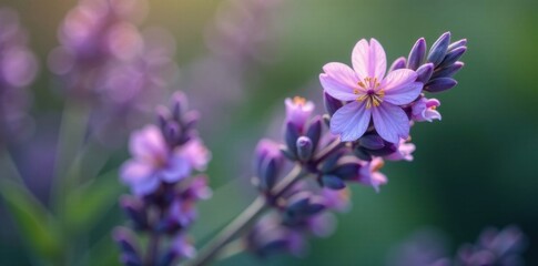 Obraz premium Close-up of a single lavender flower on a branch, closeup, flowers, lavender