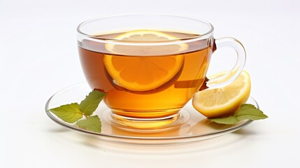 Glass of Lemon Tea on White Background