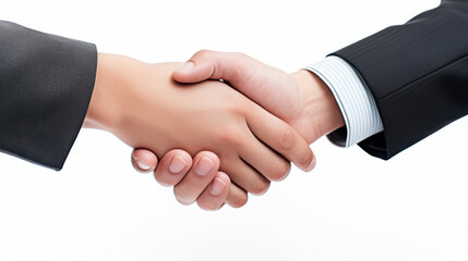 Close-up of a professional handshake between two business people on a white background symbolizing agreement partnership and trust