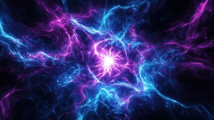 Fototapeta premium A captivating abstract image showcasing vibrant swirling patterns of electric blue and pink energy, creating a mesmerizing cosmic atmosphere.