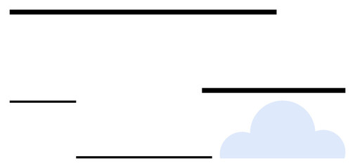 Blue cloud paired with black horizontal lines conveys simplicity, speed, and connectivity. Ideal for technology, cloud computing, minimalism, modern design, data, innovation abstract line flat