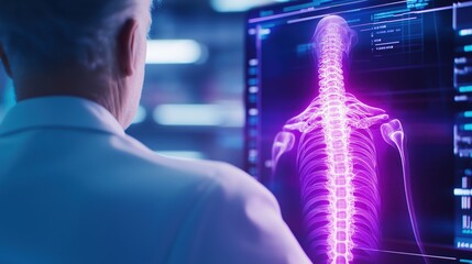 Medical professional analyzing spinal health data in lab high-tech environment loveconnected concept