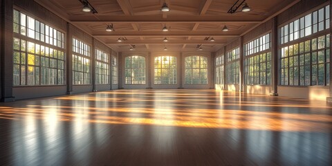 Sunlit Grand Hall: A Spacious Interior with Expansive Windows
