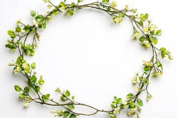 Naklejka premium Decorative wreath frame with floral elements encircling a blank white space.