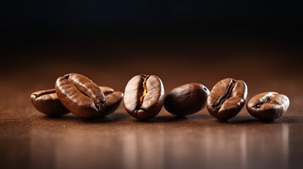 Fototapeta premium Three Glossy Brown Coffee Beans on White Background