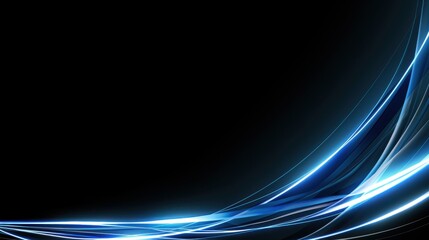 Photo of Blue background with geometric lines and curves for design, banner template, white space in the center of the page for text. Minimalist graphic wallpaper with copy space.