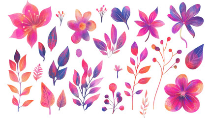 Vibrant Floral Design with Colorful Flowers and Leaves