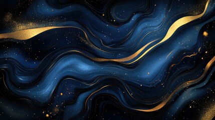 Fototapeta premium Abstract navy blue and gold marble texture with glitter. (1)