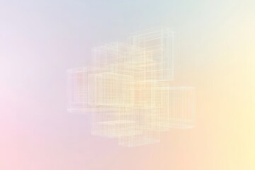 Obraz premium 3D wireframe adorned with soft cream accents, symmetrically presented against a pastel gradient for peaceful advertising.