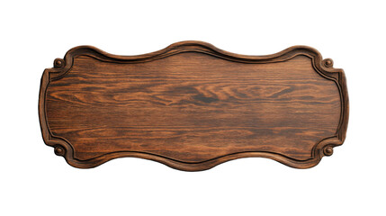 Empty wooden sign with carved frame on transparent background