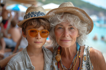 grandma and grandson went on a trip. Beautiful old age