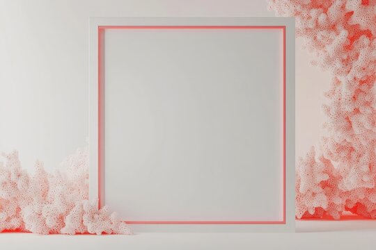 AI-rendered minimalist white frame with subtle coral borders, tailored for modern advertising.