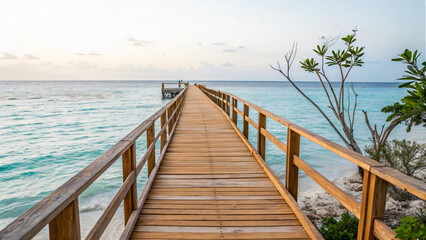 Serene Wooden Dock Stretching into Calm Turquoise Waters Under a Clear Sky