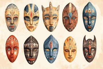 Vibrant collection of traditional masks showcasing cultural artistry and unique designs from various regions