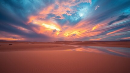 Stunning Desert Sunset Landscape with Water Reflection