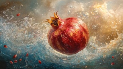 Pomegranate in Motion: A Surreal Aquatic Still Life