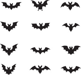 silhouette bat on transparent background, halloween bat, vector design and white background