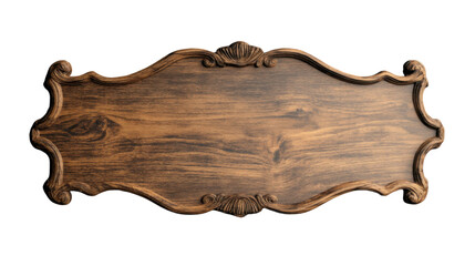 Empty wooden sign with ornate frame on transparent background