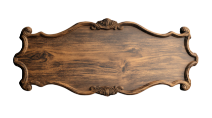 Empty wooden sign with ornate frame on transparent background