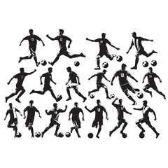 Set of Soccer Players Silhouettes, set of vector set of football, soccer players vector illustration