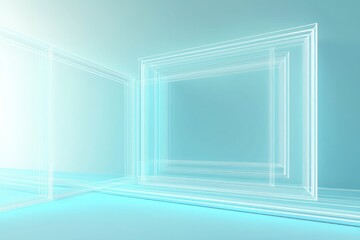 Fototapeta premium Dynamic pastel blue wireframe, soft illumination, on a gradual background.