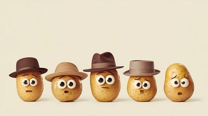 Obraz premium Potatoes cartoon characters background with copy space 