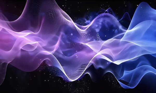 Abstract purple blue energy waves, cosmic background, digital art, website header