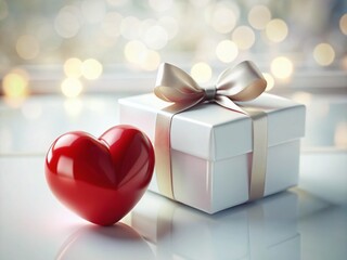 Macro Valentine's Day Gift Box: White Box with 3D Heart, White Background