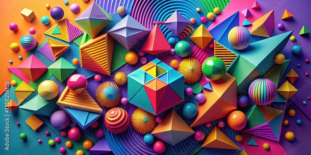 Aufkleber a vibrant tapestry of colorful geometric shapes and spheres, a playful and abstract arrangement of v