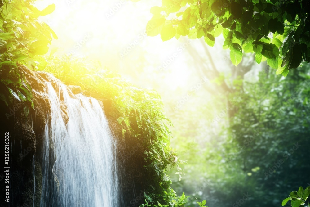 Fototapete serene water cascade surrounded by lush greenery in a peaceful forest setting during daylight. gener