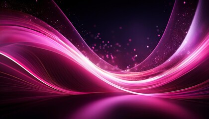 Fototapeta premium dynamic pink light streaks forming a wave pattern against a dark background, sparkling particles resembling stars