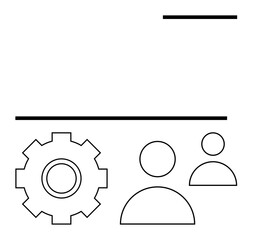 Gear with two user icons beside horizontal lines, symbolizing teamwork, workflow, process optimization, and collaboration. Ideal for business, productivity, management, operations strategy abstract