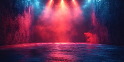 Fototapeta premium Abstract Neon Stage: Red and Blue Light Show