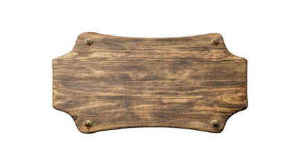Old wooden sign with metal rivets on transparent background