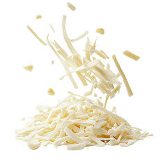 Creamy Mozzarella Cheese Falling in Full Depth of Field Isolated on Transparent Background