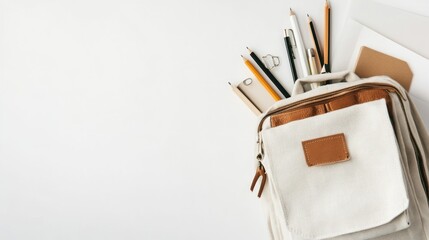 Backpack, stationery, white background, study supplies, education