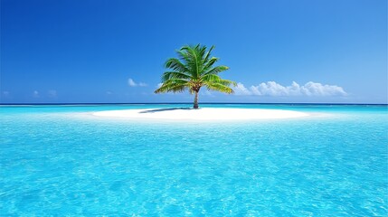 Serene Tropical Island Escape Palm Tree Crystal Clear Waters and Azure Skies Beautiful Holiday Destination