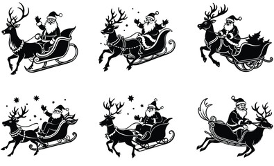 Fototapeta premium Black silhouettes of Santa Claus