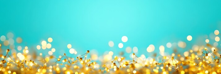 Golden Network Pattern With Nodes and Turquoise Background, Data Visualization, Perspective View