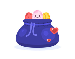 illustration of a sack containing easter eggs with cute, adorable, and adorable faces. celebration and happy easter. bunny facial expression. decoration, ornament, flat style character design. element