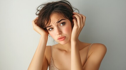 Fototapeta premium woman with messy hair and worried expression