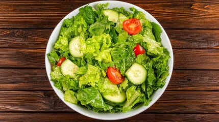 Fresh Green Salad with Lettuce, Cucumber, and Cherry Tomatoes