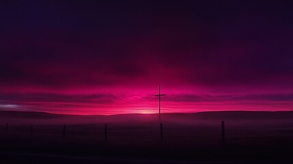 Obraz premium Silhouette of Cross at Dusk Purple Sky Twilight Spiritual Symbolism and Tranquil Atmosphere