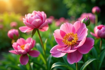 Fototapeta premium Colorful peony flowers blooming in a garden, blossoms, flowers, nature