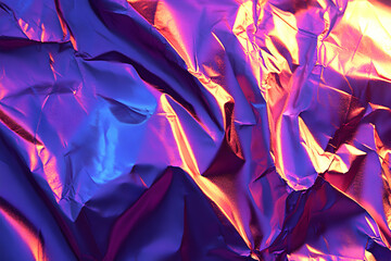 Iridescent Foil Texture, Shimmering, Crinkled Surface Reflects Light Vividly, Creating a Dynamic, Abstract Design.