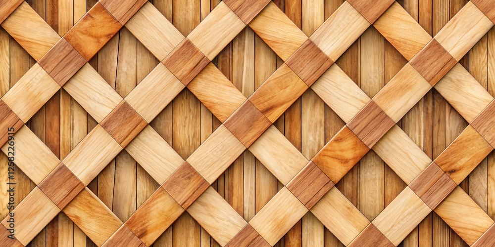 Poster A seamless pattern of interwoven wood slats creating a complex geometric design with a rustic aesthetic.