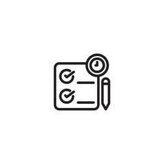 A clipboard with two checked items, a clock icon, and a pencil. Represents time-sensitive tasks, scheduled reviews, or deadlines for completed items.