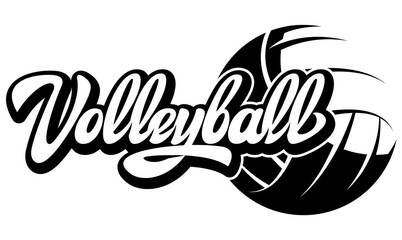 A dynamic volleyball logo with bold lettering and an integrated ball design symbolizing energy, movement, and teamwork in sports.