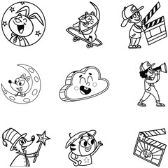 Animation icons set line art and illustrator eps